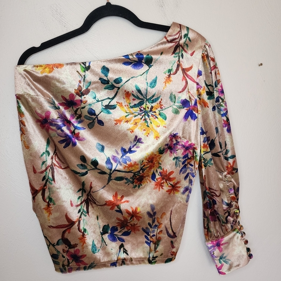NWT Allen Schwartz velvet floral one sleeve blouse - Picture 1 of 7